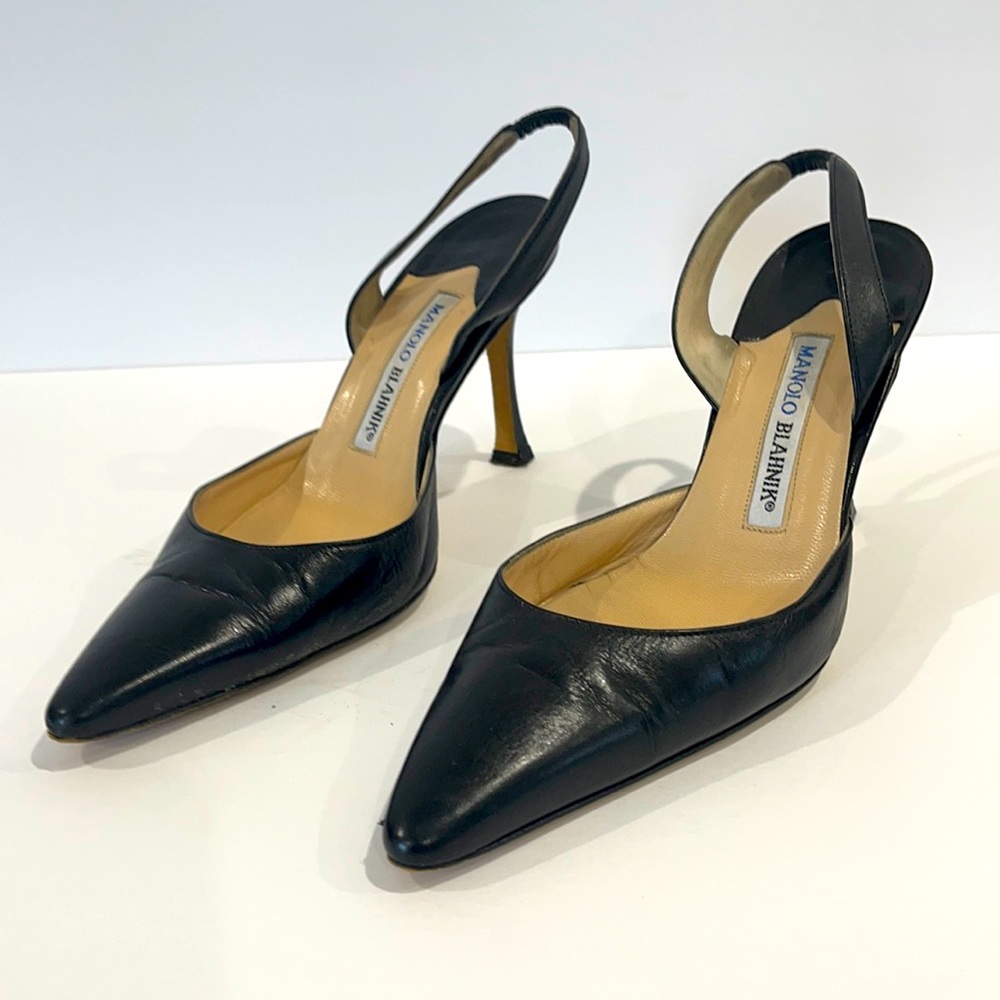 Authentic Manolo Blahnik leather strap heels